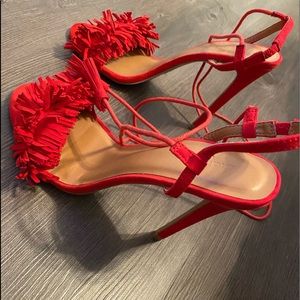 Suede Fringe Lace Up Heels